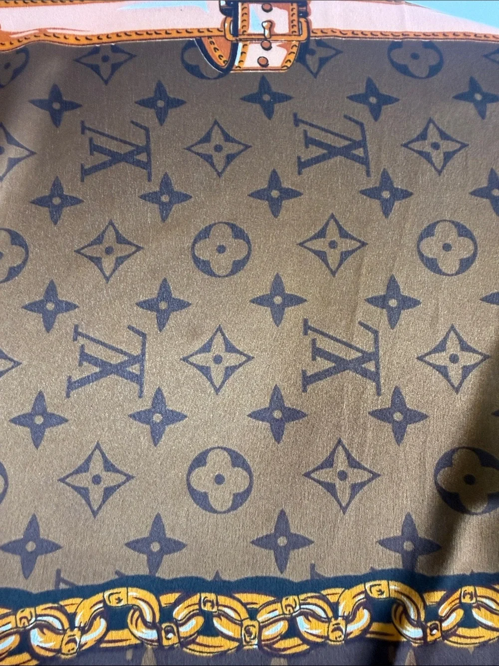 Fashionable and Tan Monogram Silk Scarf brown Trim